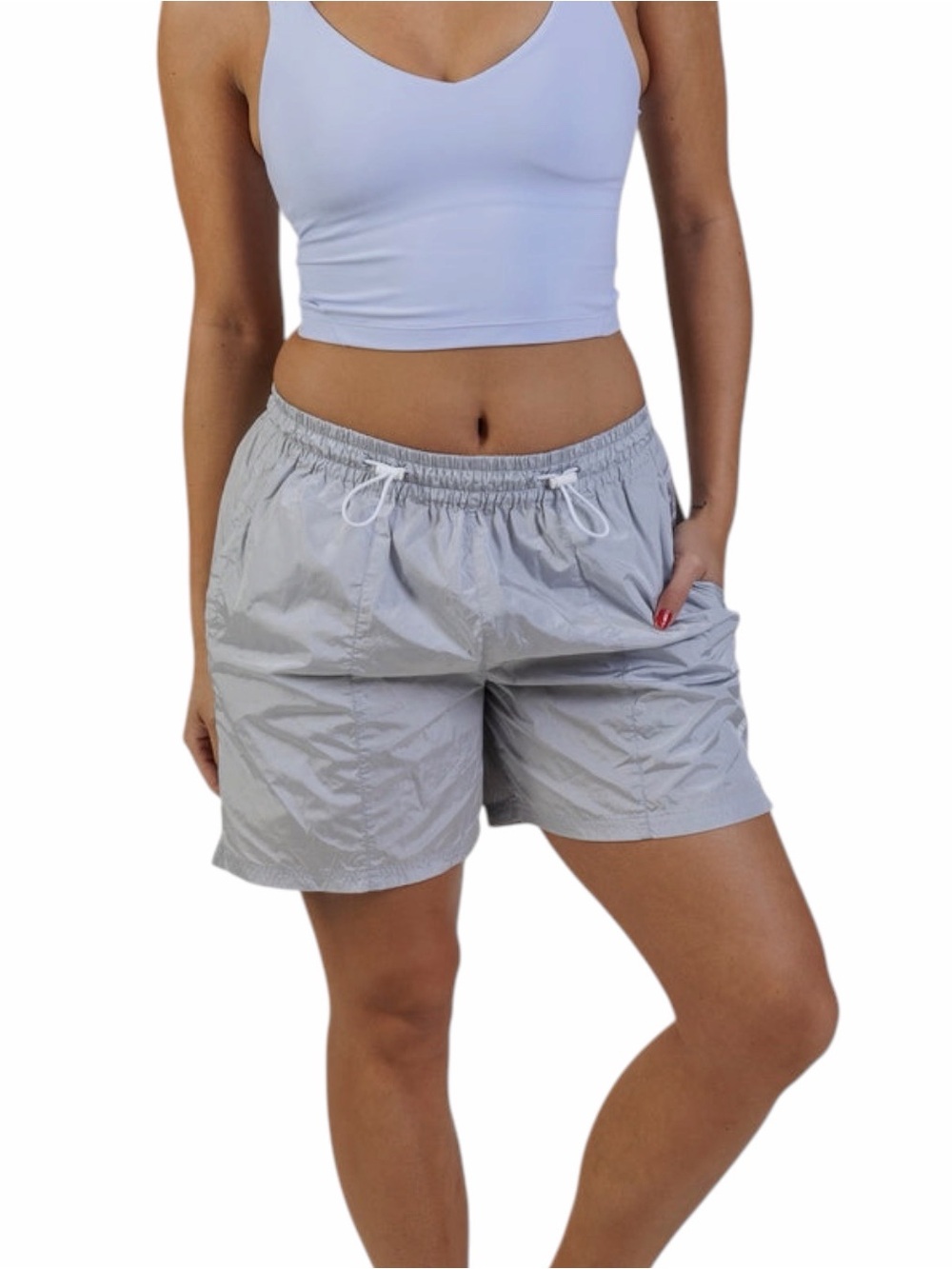 KITH Women's Nylon Active Shorts Size S Gray Reflective 5" Inseam Drawstring Fit